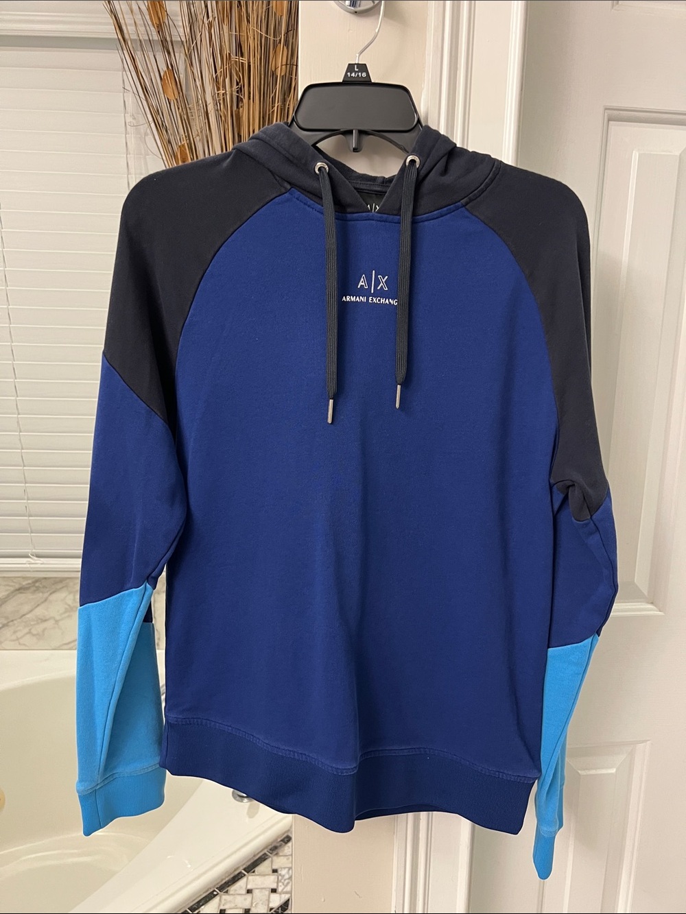 Armani Exchange Navy, Black & Light Blue Colorblock Hoodie